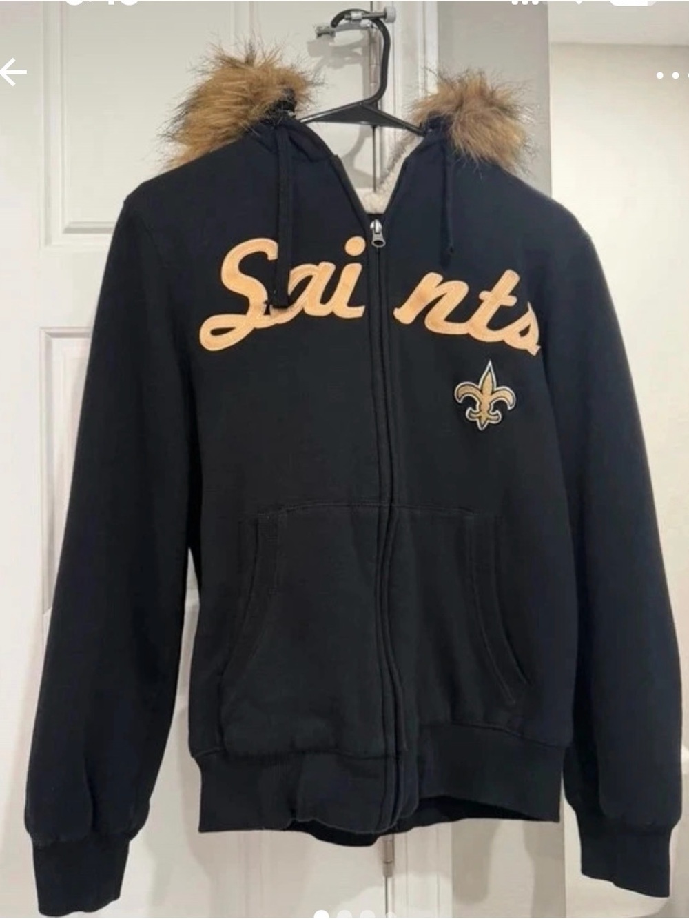 Fur lined New Orleans saints winter jacket